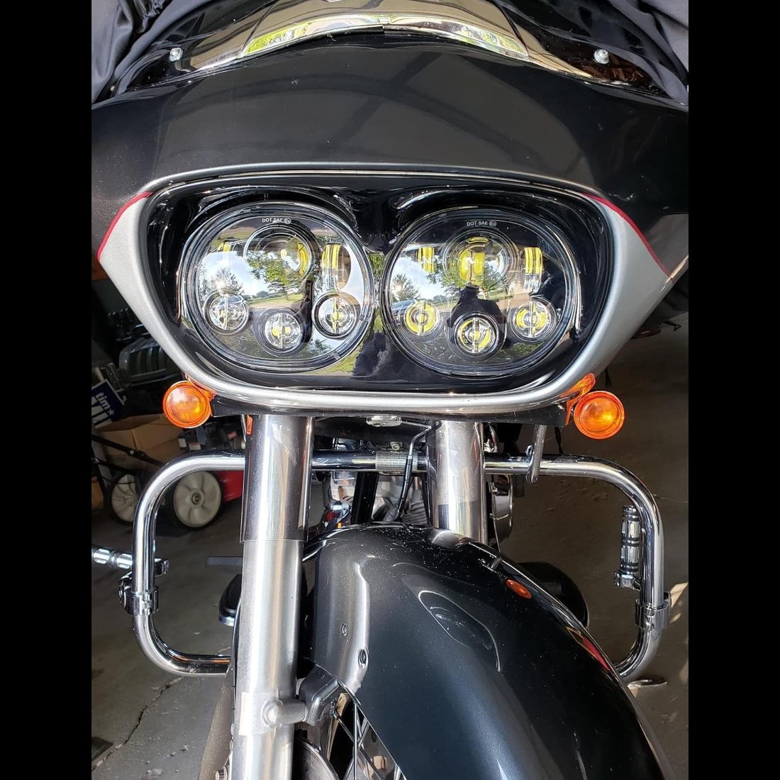 Dual LED Road Glide Headlight, Black, view 2