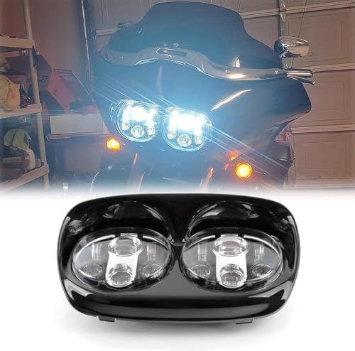 Dual LED Road Glide Headlight, Silver and Black