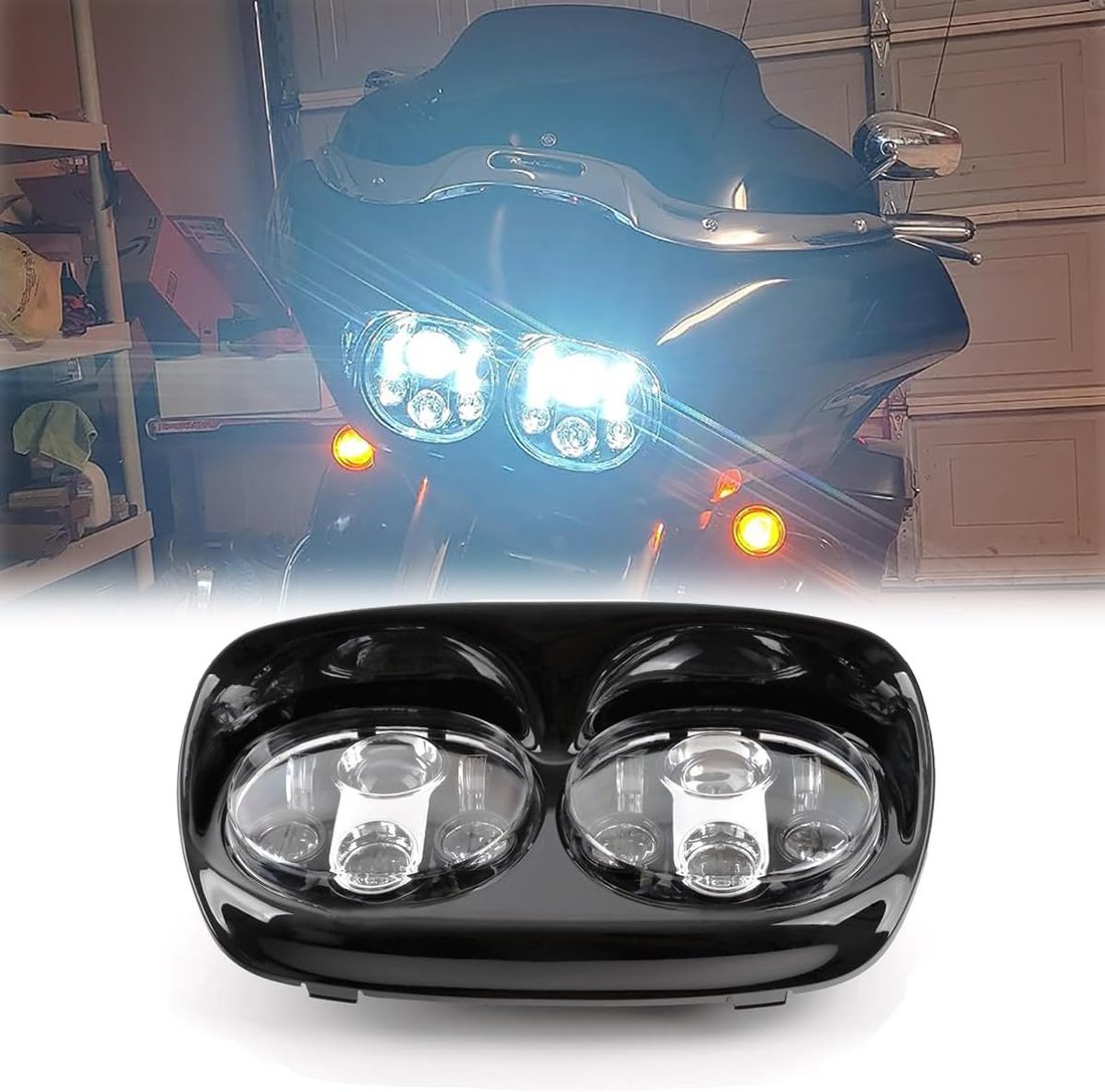 Dual LED Road Glide Headlight, Silver and Black, view 2