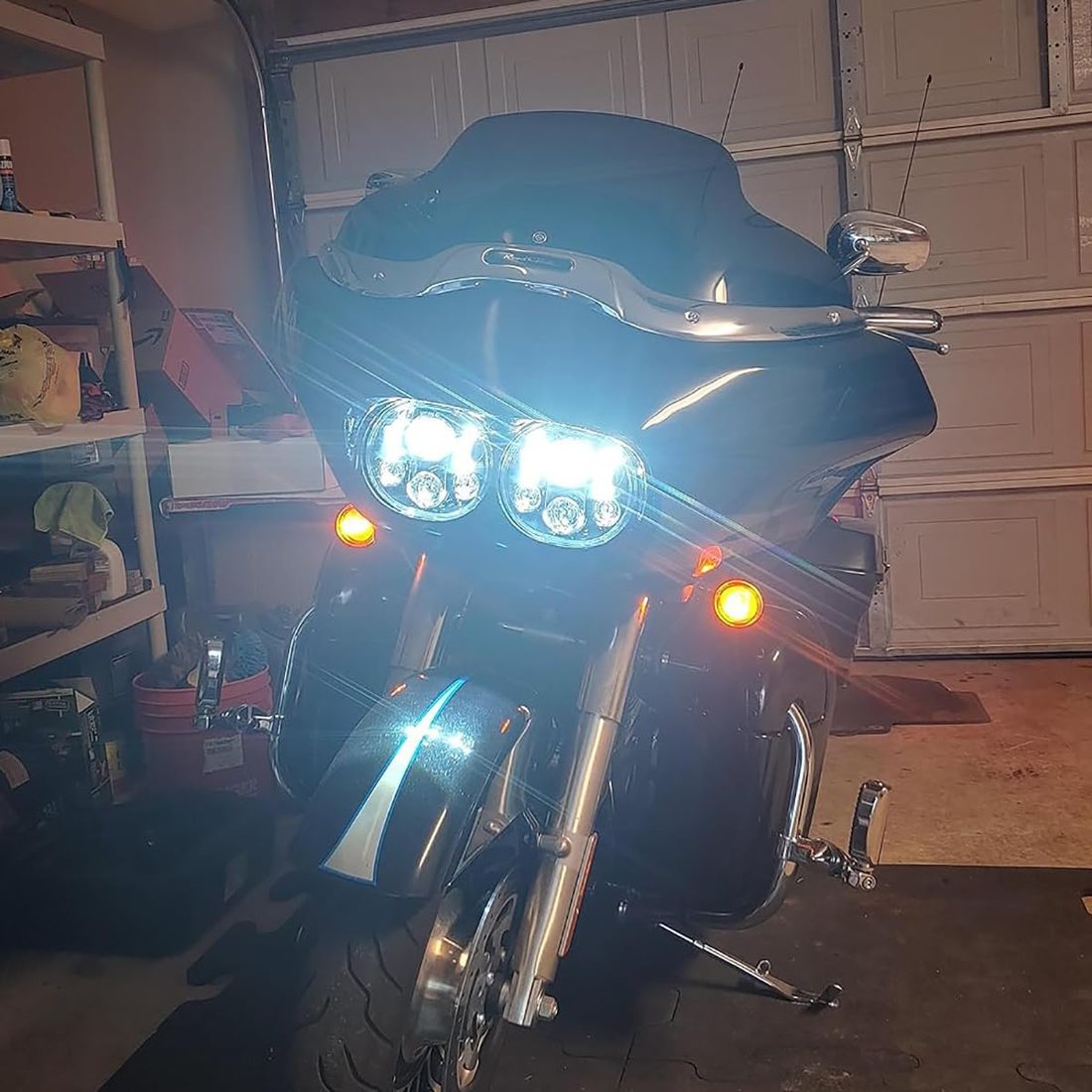 Dual LED Road Glide Headlight, Silver and Black, view 5