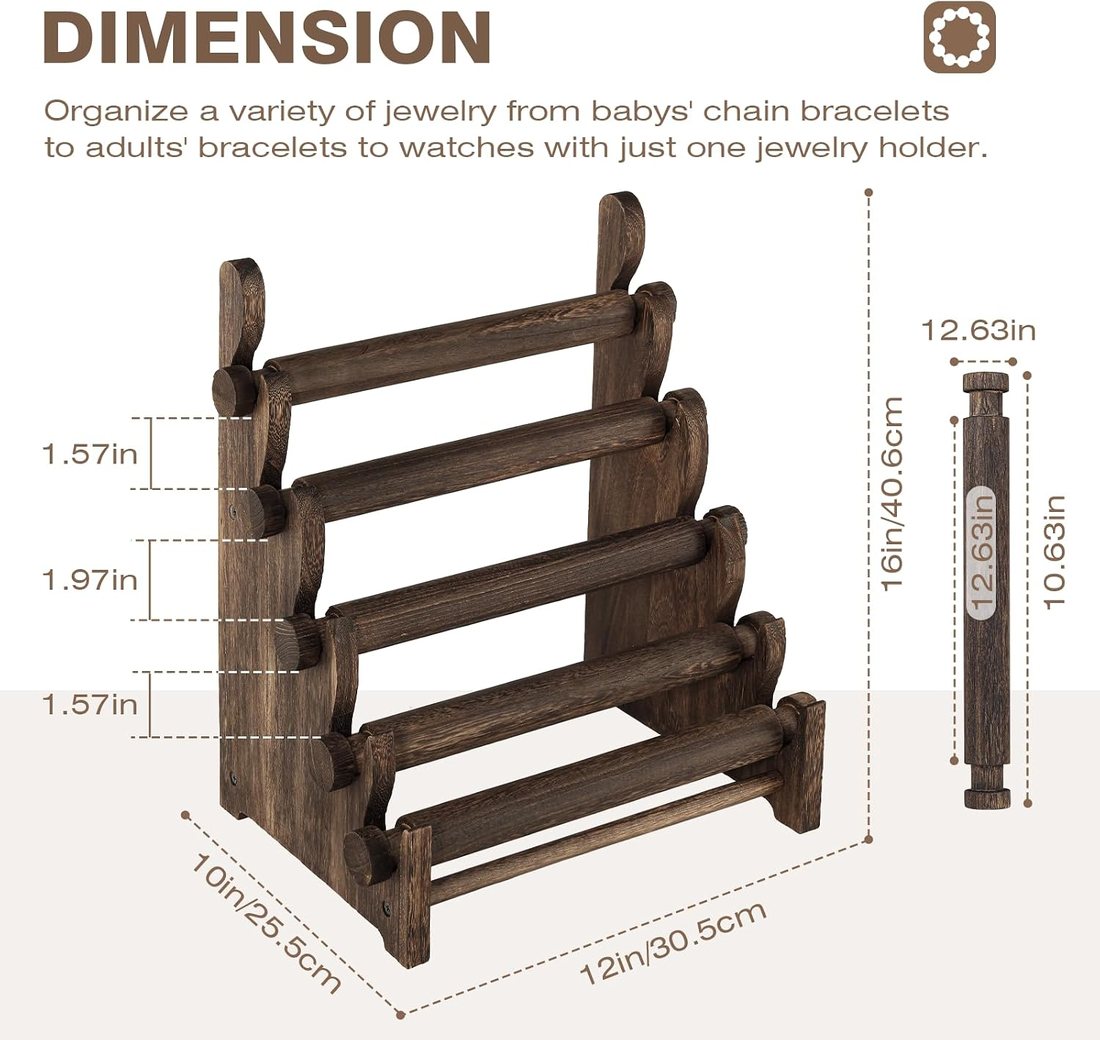 Five-Tier Bracelet Stand, Brown, view 3