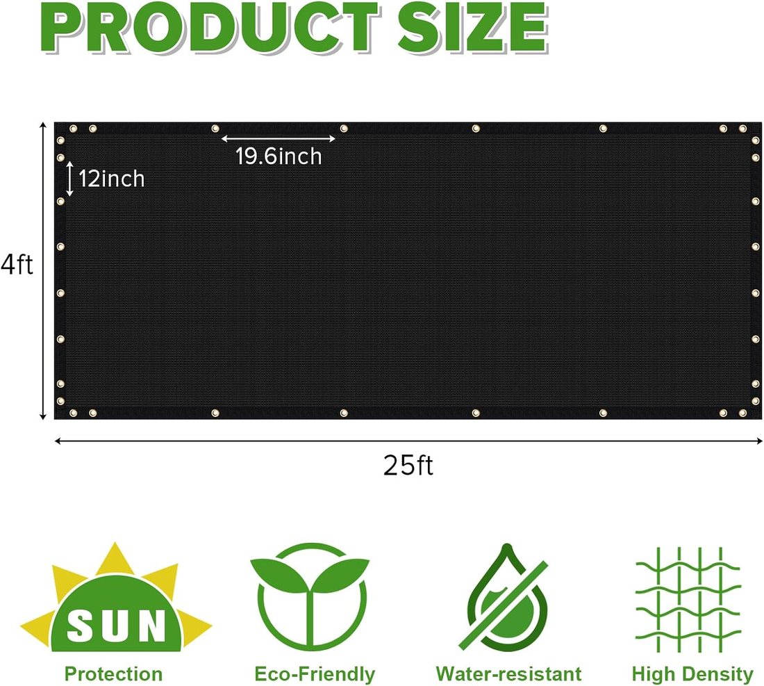 Privacy Screen, Four by Twenty-Five Feet, Black, view 4