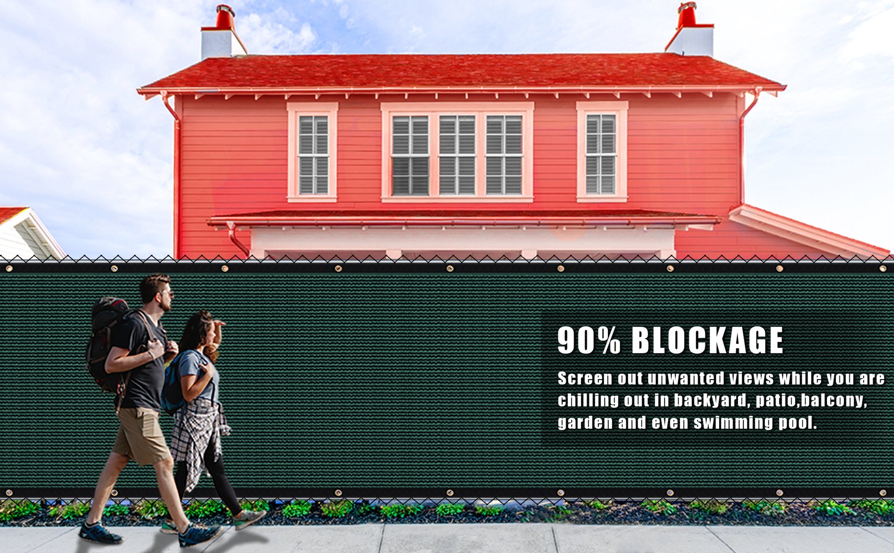 Knitted mesh on a chain link fence: it passes air instead of catching wind.